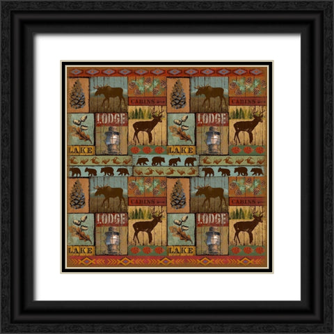 Patchwork Lodge and Cabin Black Ornate Wood Framed Art Print with Double Matting by Art Licensing Studio