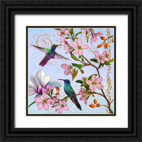 Hummingbird Botanical Black Ornate Wood Framed Art Print with Double Matting by Art Licensing Studio