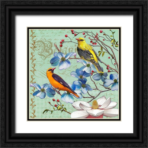Oriole Bird Botanical Black Ornate Wood Framed Art Print with Double Matting by Art Licensing Studio