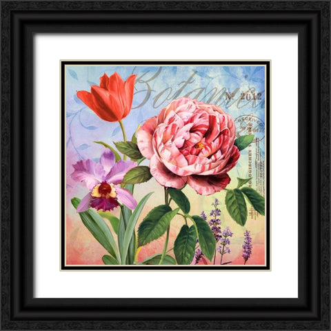 Botanique with Rose Black Ornate Wood Framed Art Print with Double Matting by Art Licensing Studio