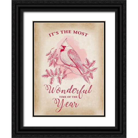 Christmas Cardinal Black Ornate Wood Framed Art Print with Double Matting by Art Licensing Studio