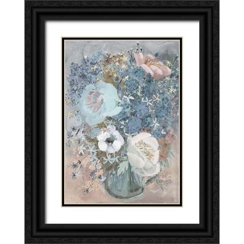 Summer Blues Bouquet Black Ornate Wood Framed Art Print with Double Matting by Art Licensing Studio
