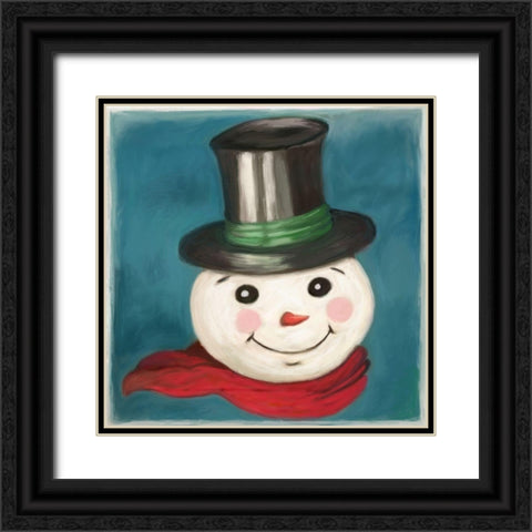 Happy Snowman Black Ornate Wood Framed Art Print with Double Matting by Art Licensing Studio