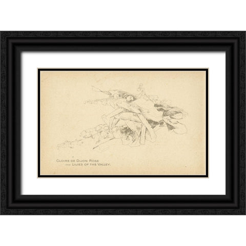 Gloire de Dijon Rose and Lilies of the Valley Black Ornate Wood Framed Art Print with Double Matting by Art Licensing Studio