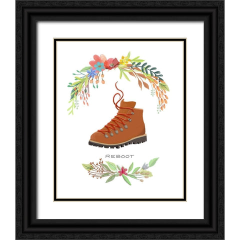 Sweet Adventure Boot Black Ornate Wood Framed Art Print with Double Matting by Art Licensing Studio