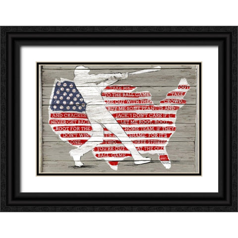 USA Flag and Batter Black Ornate Wood Framed Art Print with Double Matting by Art Licensing Studio