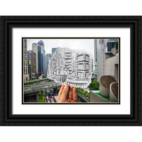 Pencil Vs Camera - City Candies Black Ornate Wood Framed Art Print with Double Matting by Heine, Ben