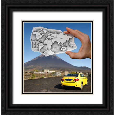 Pencil Vs Camera - World Map Black Ornate Wood Framed Art Print with Double Matting by Heine, Ben