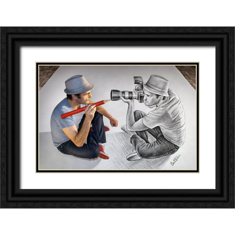 Pencil Vs Camera 73 - Photographer and Illustrator Black Ornate Wood Framed Art Print with Double Matting by Heine, Ben