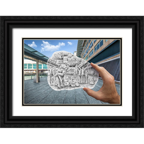 Pencil Vs Camera 84 - Shopping Lovers Black Ornate Wood Framed Art Print with Double Matting by Heine, Ben