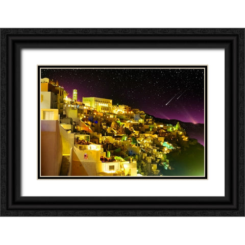 Fira By Night Black Ornate Wood Framed Art Print with Double Matting by Heine, Ben