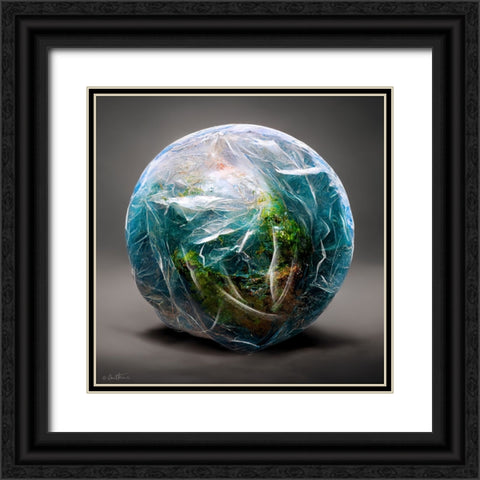 Astro Cruise 15 - Earth Wrapped in a Plastic Bag Black Ornate Wood Framed Art Print with Double Matting by Heine, Ben