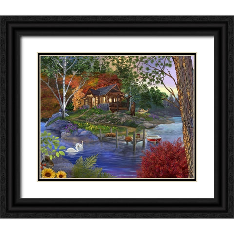 Memory Lake Black Ornate Wood Framed Art Print with Double Matting by Bigelow Illustrations- Exclusive