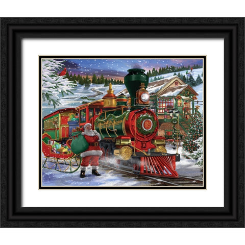 Santa Express Black Ornate Wood Framed Art Print with Double Matting by Bigelow Illustrations- Exclusive