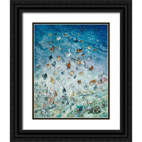 Raining Cats and Dogs Black Ornate Wood Framed Art Print with Double Matting by Bell, Bill