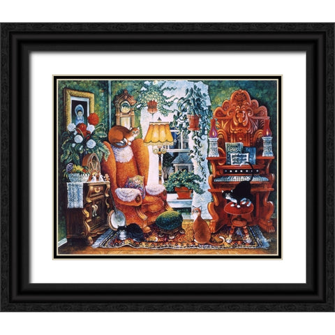 Parlor Cats Black Ornate Wood Framed Art Print with Double Matting by Bell, Bill