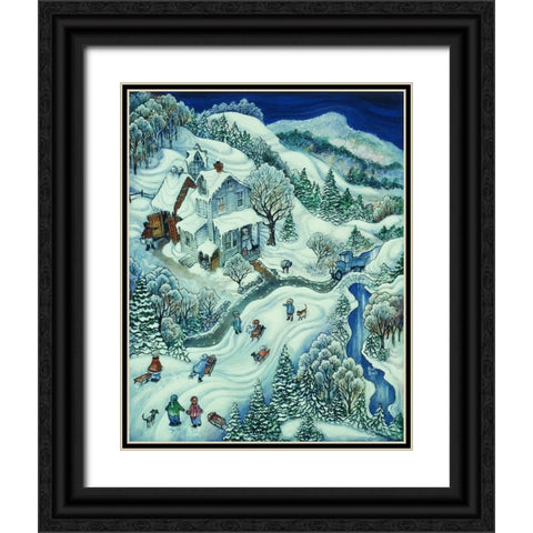 Sledding Black Ornate Wood Framed Art Print with Double Matting by Bell, Bill