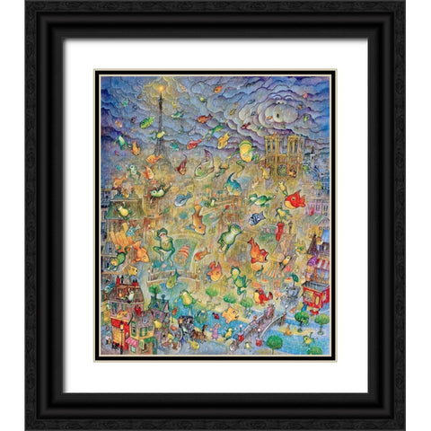 Frogs and Fishes Black Ornate Wood Framed Art Print with Double Matting by Bell, Bill