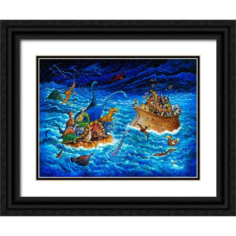 Noah And The Dinosaurs Black Ornate Wood Framed Art Print with Double Matting by Bell, Bill