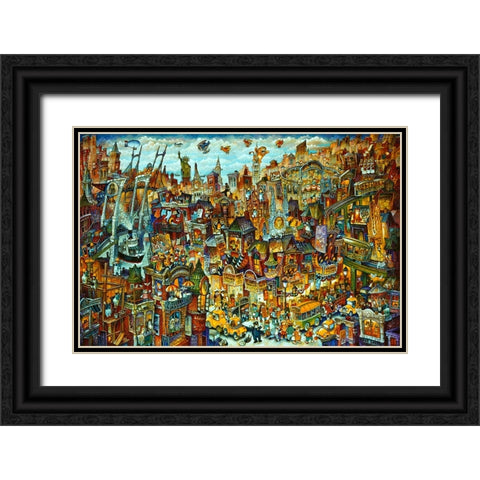 Cat City 2 Black Ornate Wood Framed Art Print with Double Matting by Bell, Bill