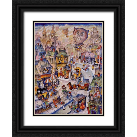 Paris Les Chats Black Ornate Wood Framed Art Print with Double Matting by Bell, Bill