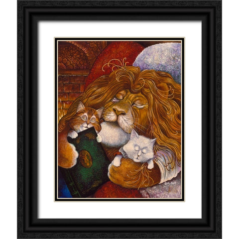 Sleeping Lion Black Ornate Wood Framed Art Print with Double Matting by Bell, Bill