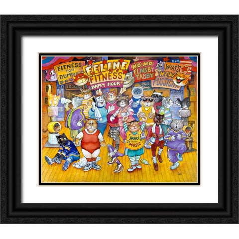 Feline Fitness Black Ornate Wood Framed Art Print with Double Matting by Bell, Bill