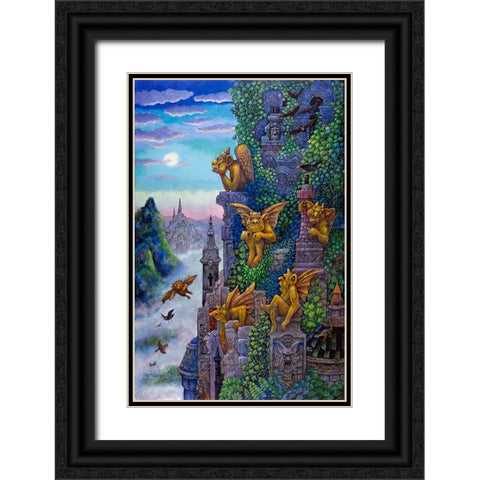 Gargoyles Twilight Black Ornate Wood Framed Art Print with Double Matting by Bell, Bill