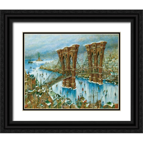 Brooklyn Bridge Black Ornate Wood Framed Art Print with Double Matting by Bell, Bill