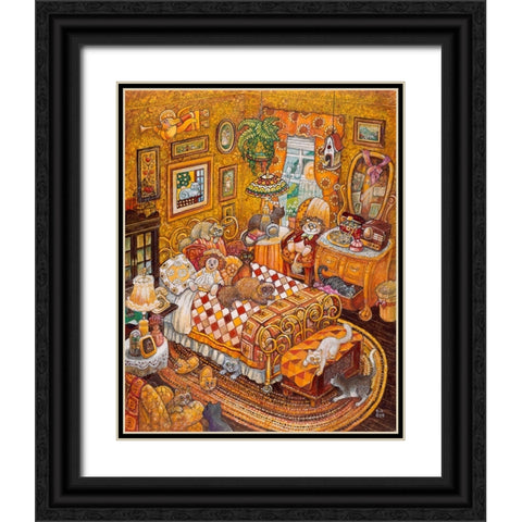 Cat Nap Black Ornate Wood Framed Art Print with Double Matting by Bell, Bill
