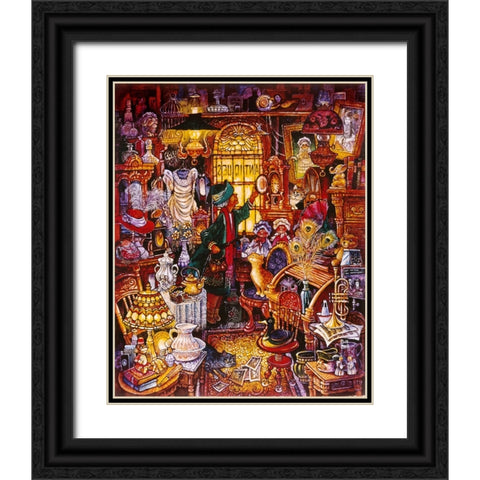 Antique Lady Green Coat Black Ornate Wood Framed Art Print with Double Matting by Bell, Bill