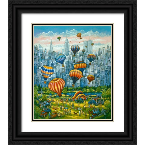 Central Park Balloons Black Ornate Wood Framed Art Print with Double Matting by Bell, Bill