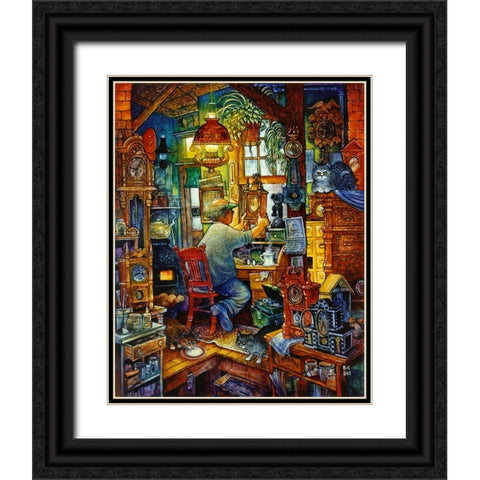 Clock Doc Black Ornate Wood Framed Art Print with Double Matting by Bell, Bill