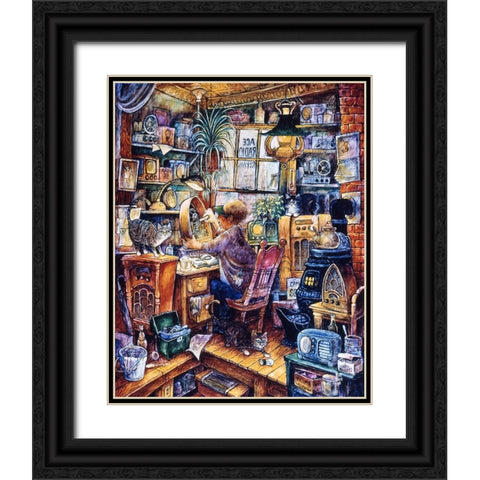 Radio Repairman Black Ornate Wood Framed Art Print with Double Matting by Bell, Bill