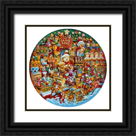 Santa Paws Workshop (Pc) Black Ornate Wood Framed Art Print with Double Matting by Bell, Bill