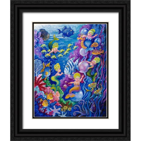 Little Little Mermaid Black Ornate Wood Framed Art Print with Double Matting by Bell, Bill