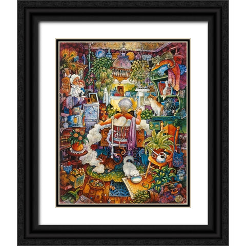 The Sewing Lady Black Ornate Wood Framed Art Print with Double Matting by Bell, Bill