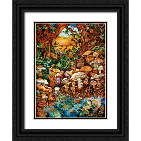 The Mushroom Fairies Black Ornate Wood Framed Art Print with Double Matting by Bell, Bill