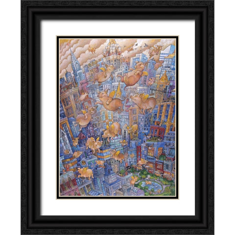 Them Flyin Pigs Black Ornate Wood Framed Art Print with Double Matting by Bell, Bill