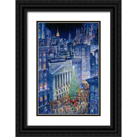 Christmas In The City Black Ornate Wood Framed Art Print with Double Matting by Bell, Bill