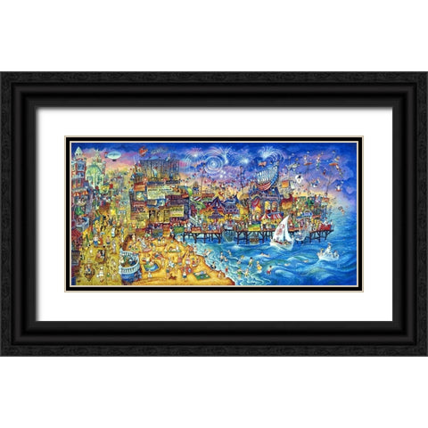 Fireworks Over Steel Pier Black Ornate Wood Framed Art Print with Double Matting by Bell, Bill