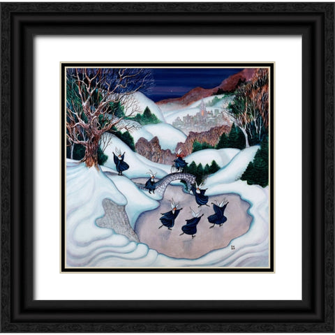 Skating Nuns 2 Black Ornate Wood Framed Art Print with Double Matting by Bell, Bill