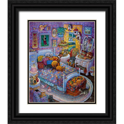 More Cats And Quilts Black Ornate Wood Framed Art Print with Double Matting by Bell, Bill