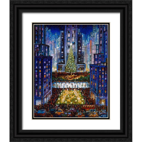 Rockefeller Center 2 Blue Black Ornate Wood Framed Art Print with Double Matting by Bell, Bill
