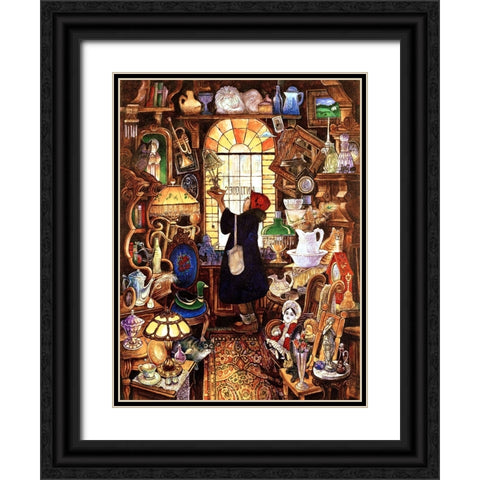 Antique Lady Dark Coat Black Ornate Wood Framed Art Print with Double Matting by Bell, Bill