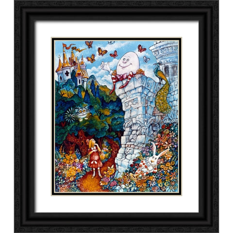 Alice And Humpty Dumpty Black Ornate Wood Framed Art Print with Double Matting by Bell, Bill