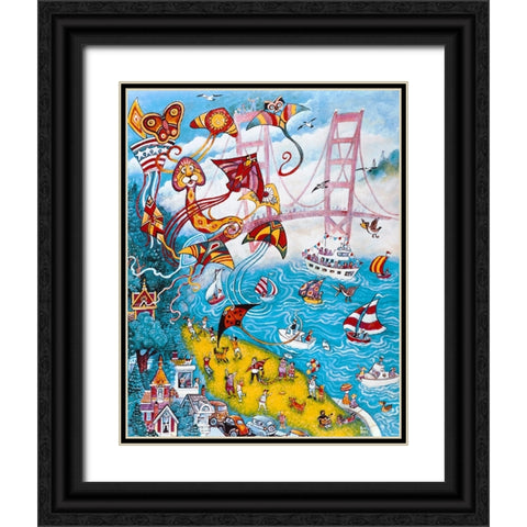 Goldengate Kites Black Ornate Wood Framed Art Print with Double Matting by Bell, Bill