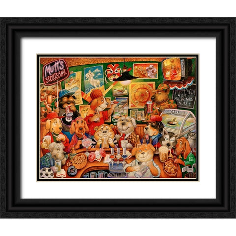 Muttâ€™s Sportsbar Black Ornate Wood Framed Art Print with Double Matting by Bell, Bill