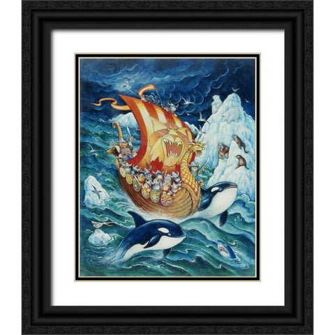 Viking Cats Black Ornate Wood Framed Art Print with Double Matting by Bell, Bill