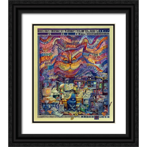 Cyber Cats Black Ornate Wood Framed Art Print with Double Matting by Bell, Bill